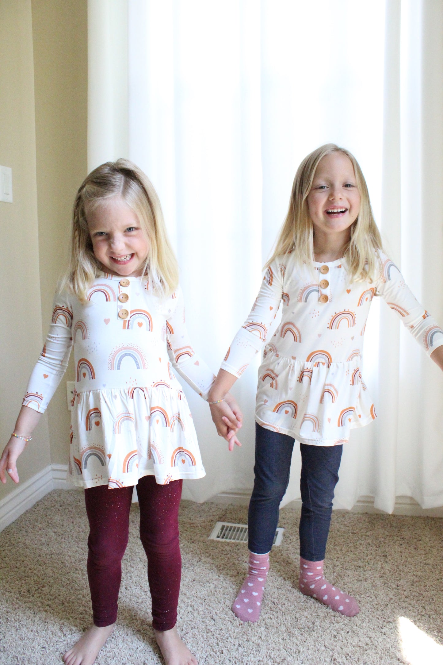 Girls Wearing Luna Luz Rainbow Peplum Top