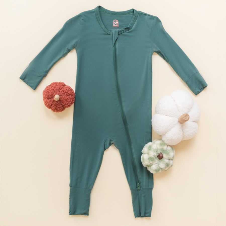 Luna Luz Two-Way Zip Romper Pajama in Pine