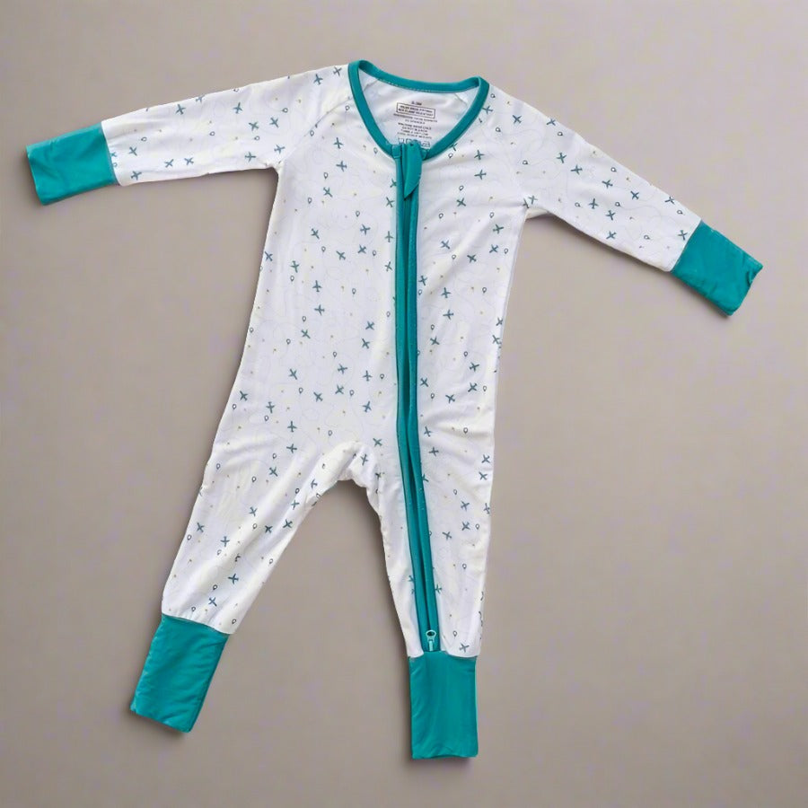 Luna Luz Two-Way Zip Romper in Fly Away Color