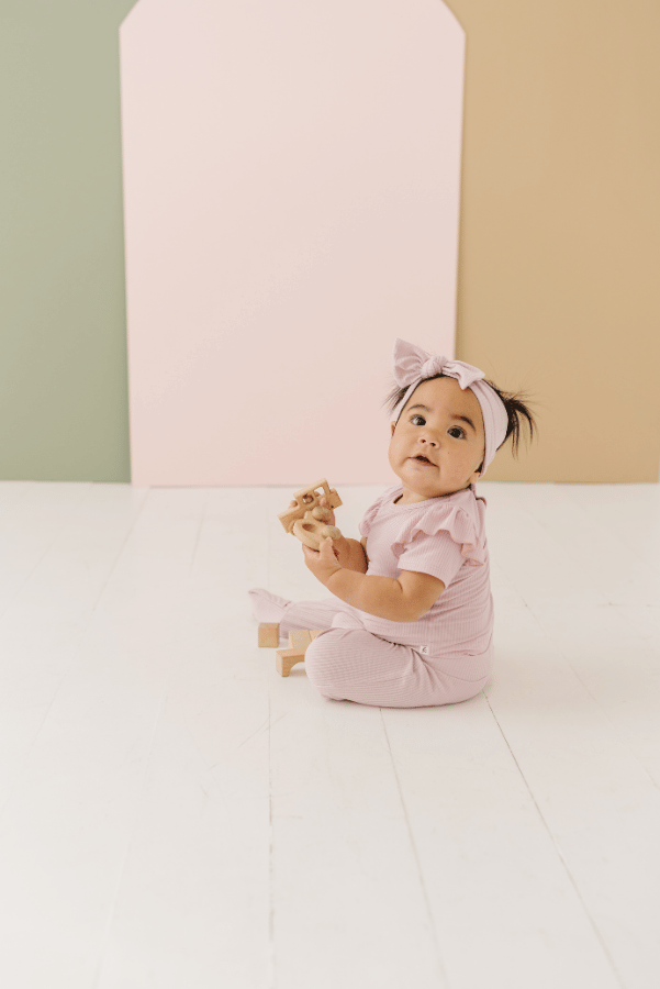 Luna Luz Ballerina Bamboo Ruffle Sleeve Onesie With Pants In Play