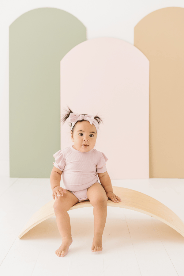 Luna Luz Ballerina Bamboo Ruffle Sleeve Onesie In Play