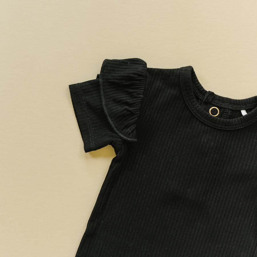 Luna Luz Black Bamboo Ruffle Sleeve Onesie