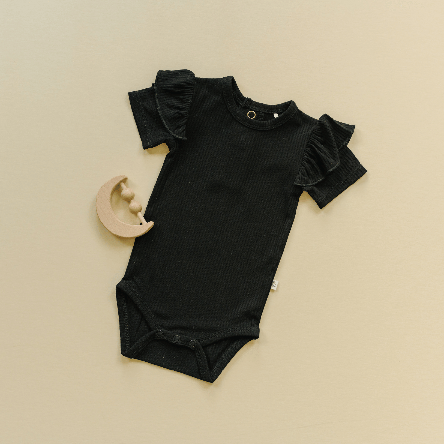 Luna Luz Black Bamboo Ruffle Sleeve Onesie