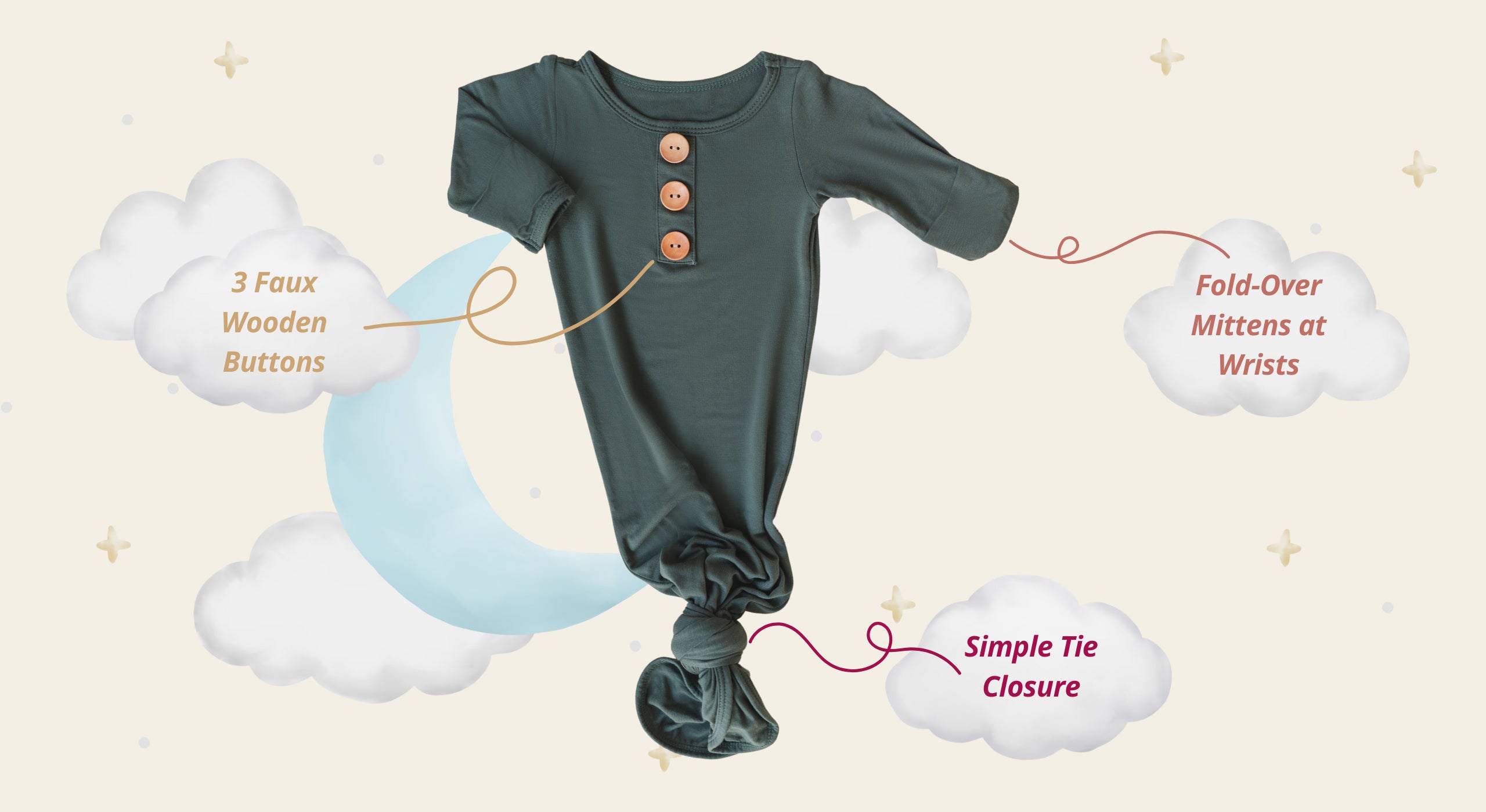 Luna Luz Knotted Newborn Gown Product Features