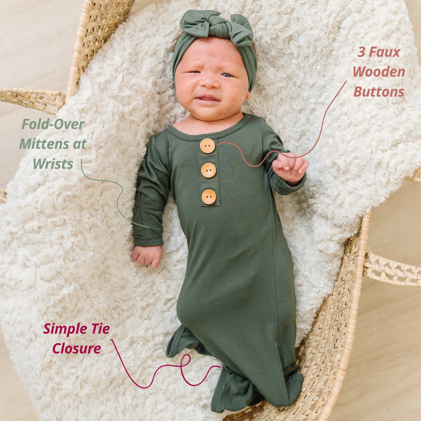 Luna Luz Knotted Newborn Gown Product Features