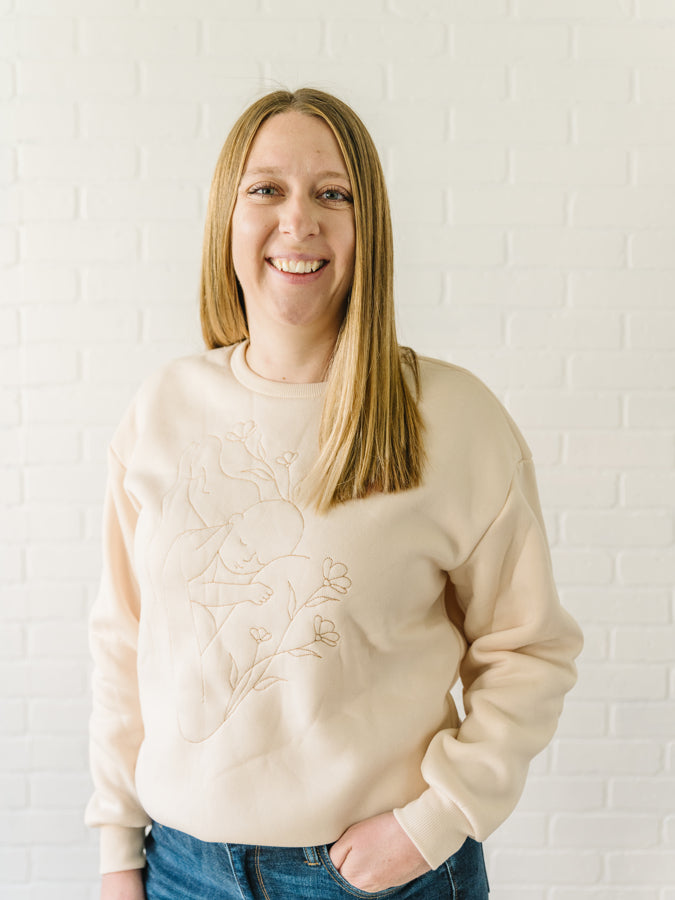 Mom and Baby Line Art Sweater - Cream