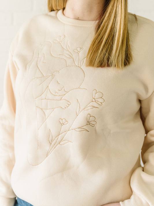 Mom and Baby Line Art Sweater - Cream