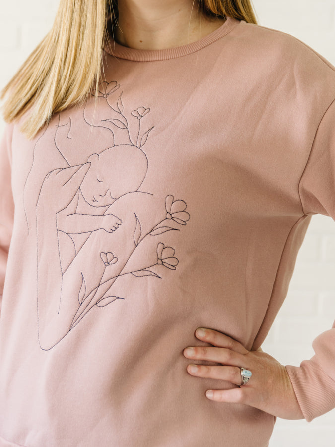 Mom and Baby Line Art Sweater - Pink