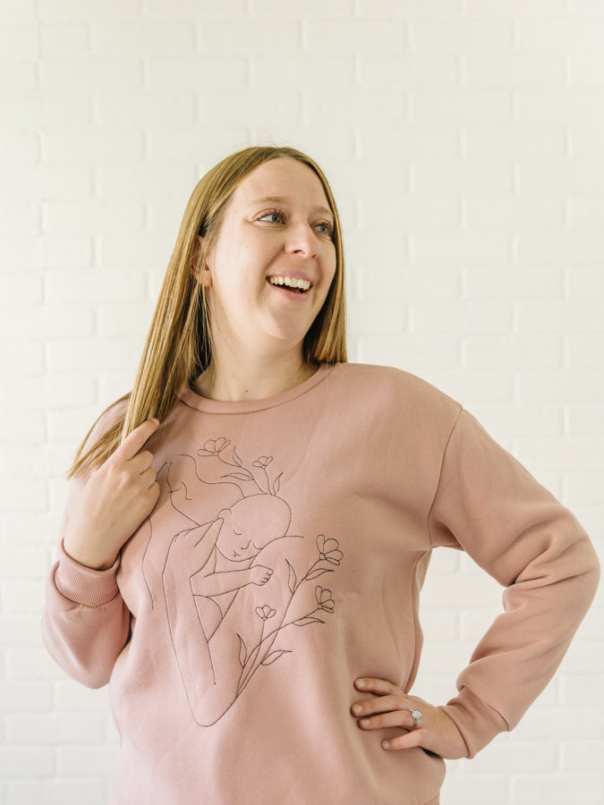 Mom and Baby Line Art Sweater - Pink