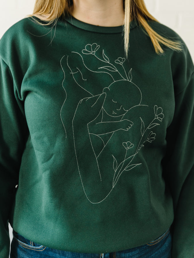 Mom and Baby Line Art Sweater - Green