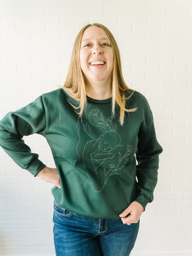 Mom and Baby Line Art Sweater - Green