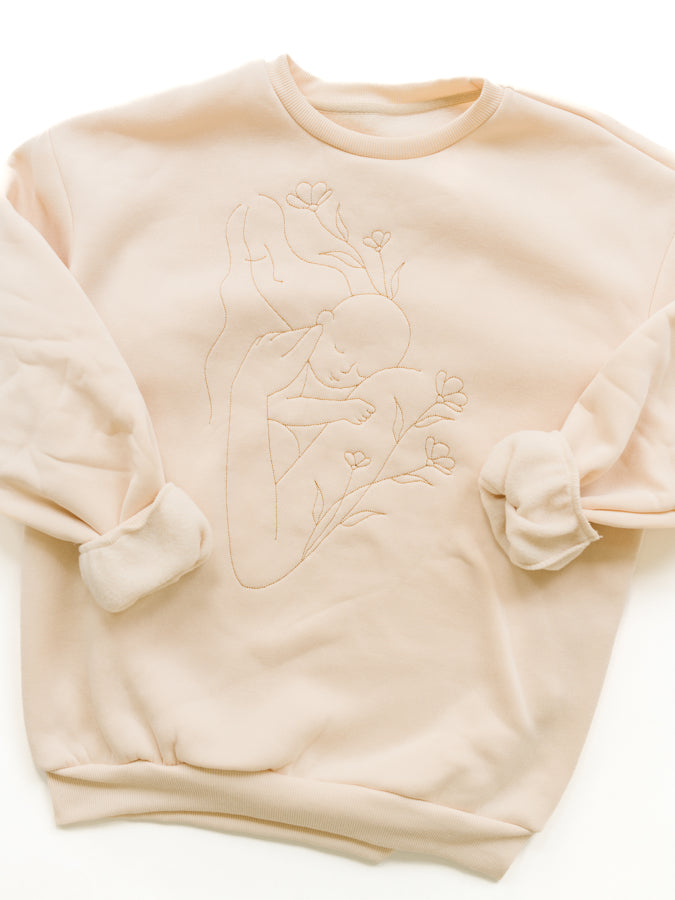 Mom and Baby Line Art Sweater - Cream