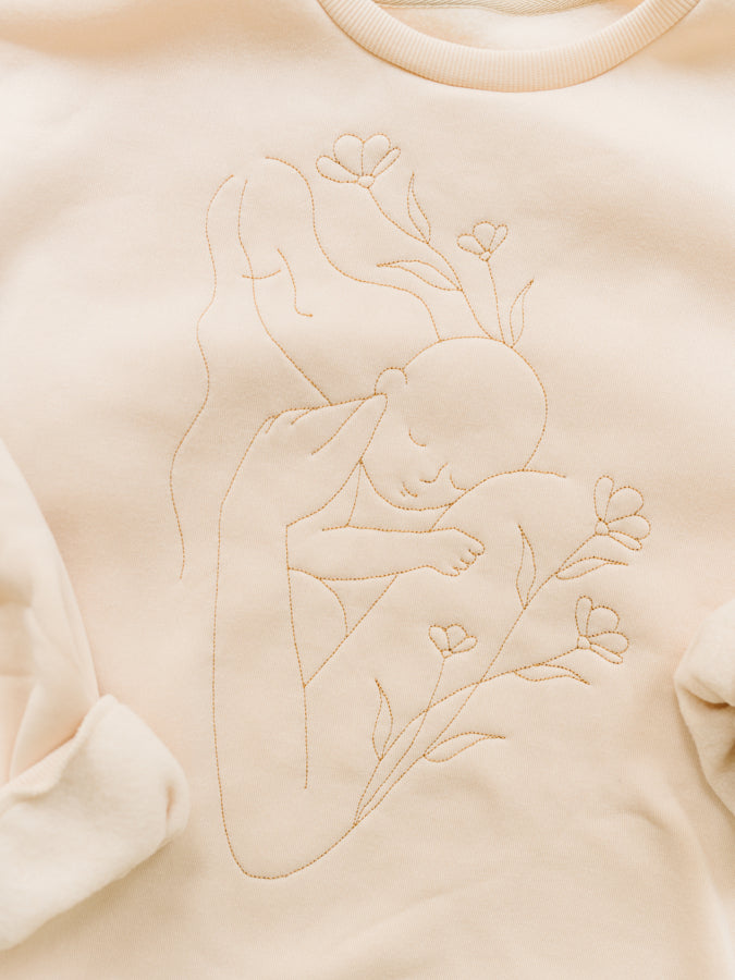 Mom and Baby Line Art Sweater - Cream