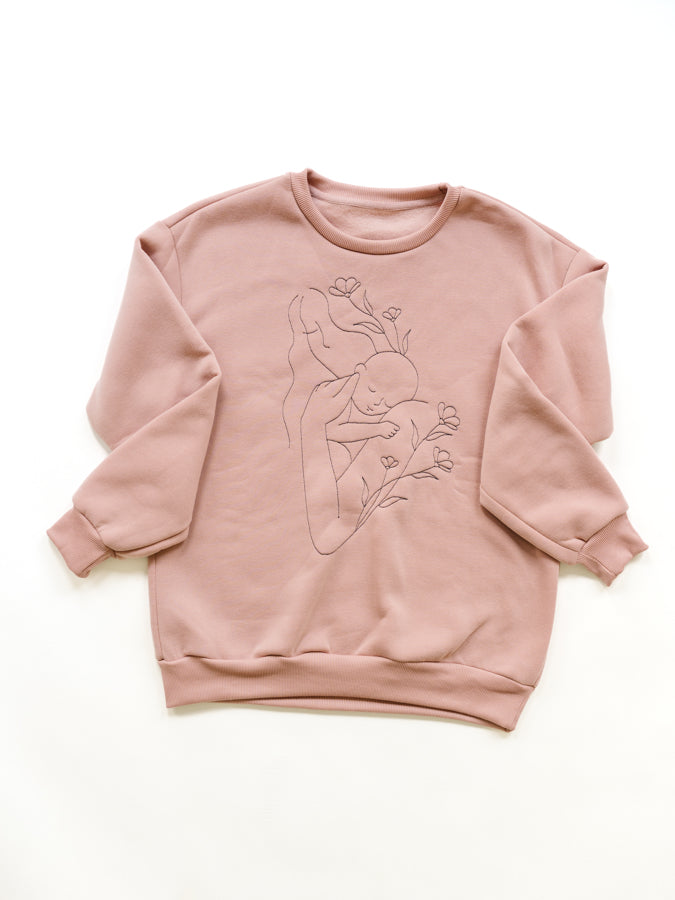 Mom and Baby Line Art Sweater - Pink