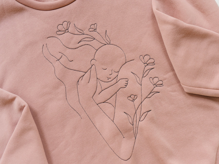 Mom and Baby Line Art Sweater - Pink