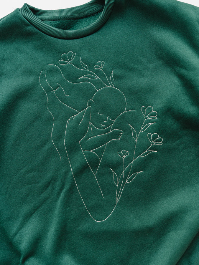 Mom and Baby Line Art Sweater - Green