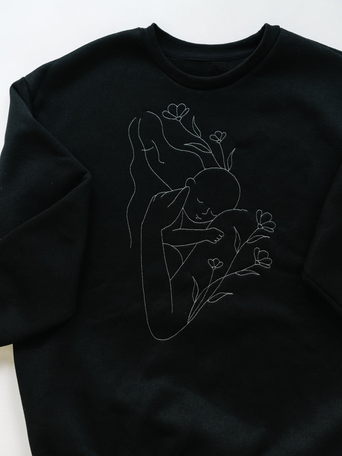 Mom and Baby Line Art Sweater - Black