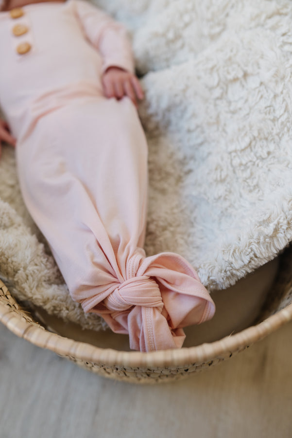 Baby Wearing Luna Luz Knotted Gown in Bubble Gum