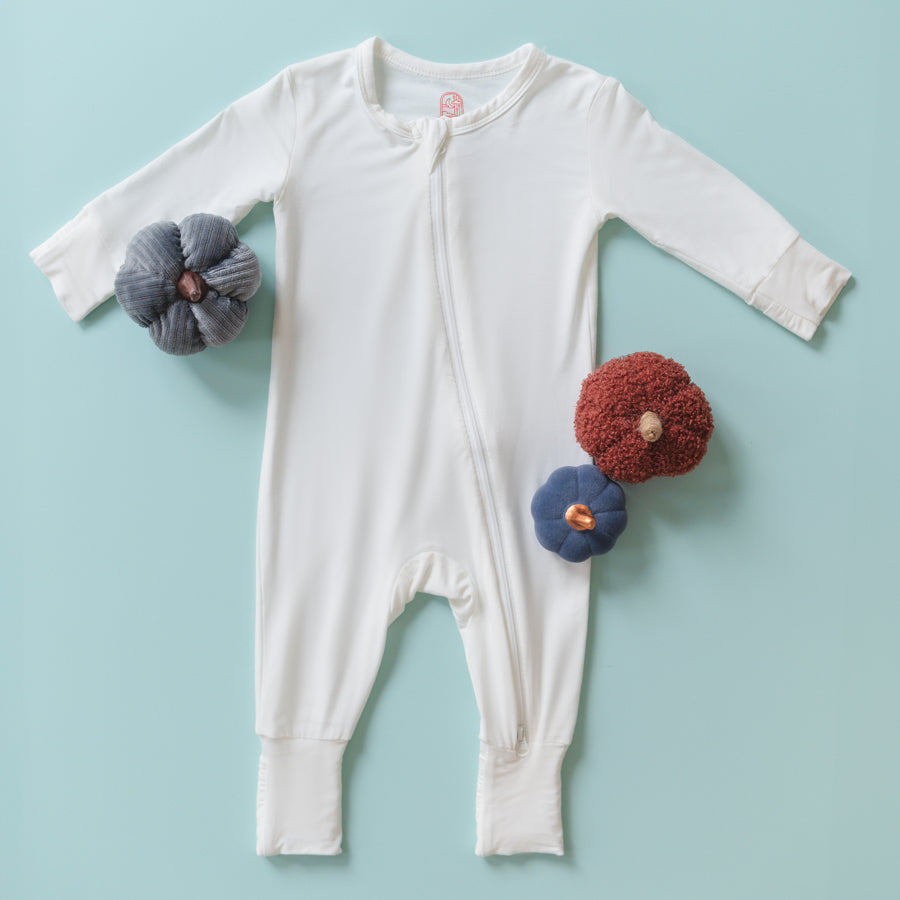 Luna Luz Two-Way Zip Pajama Romper in Snow Color