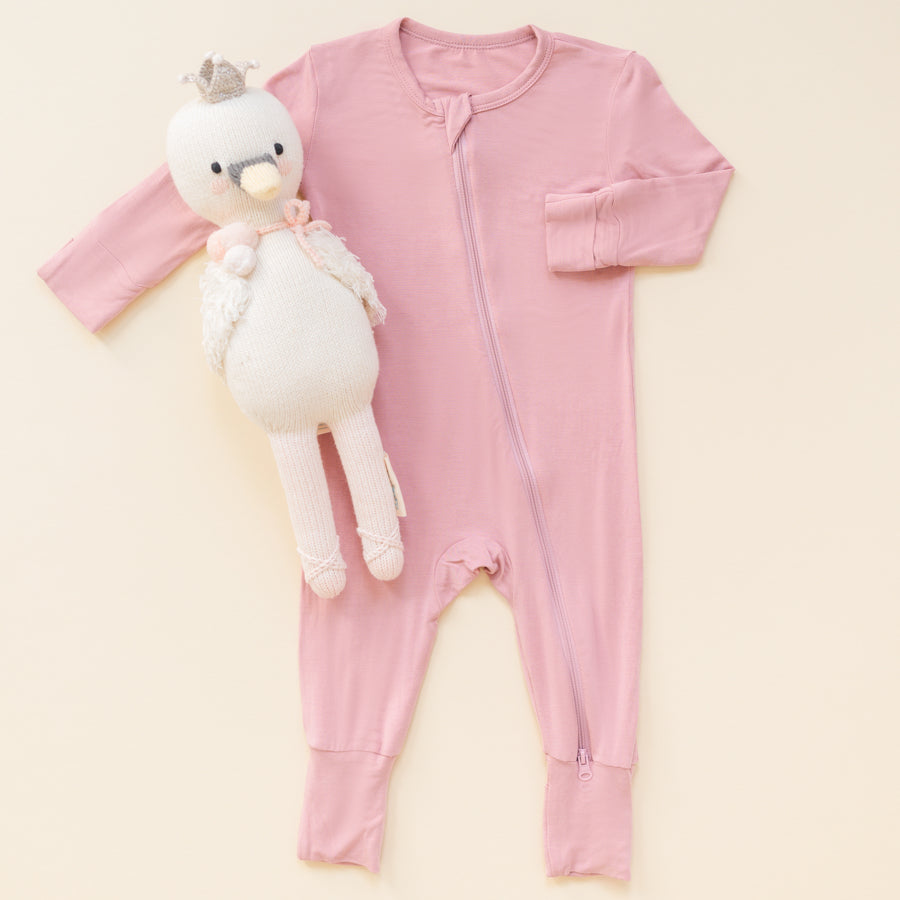 Luna Luz Two-Way Zip Romper Pajama in Mauve