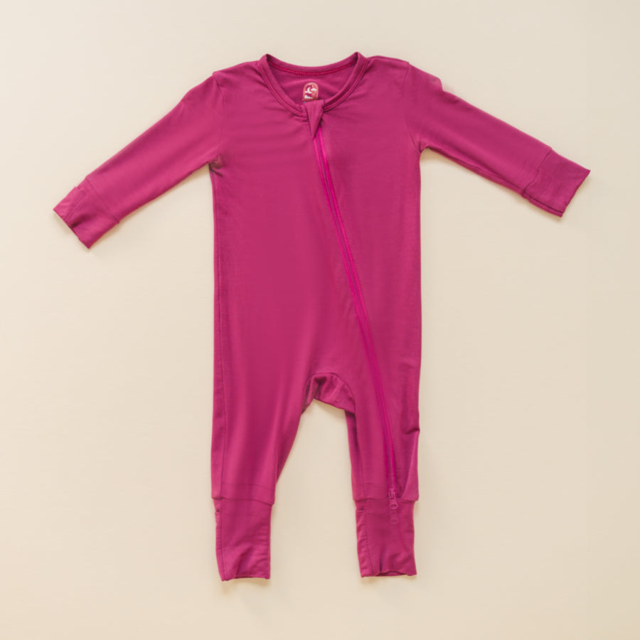 Luna Luz Two-Way Zip Pajama Romper in Cranberry