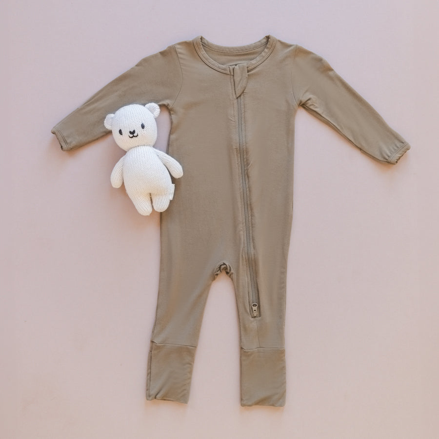 Luna Luz Two-Way Zip Romper in Earth