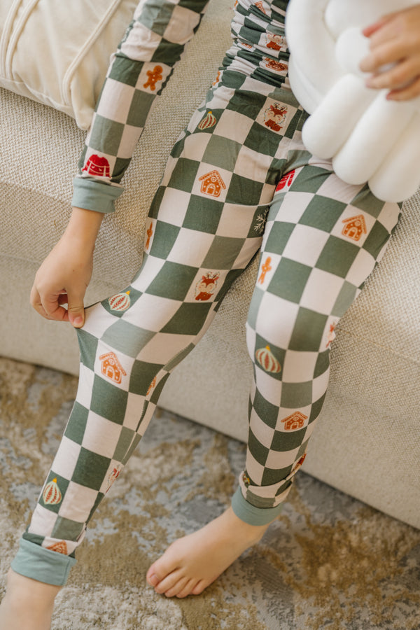 Children's Bamboo Christmas Pajamas - Checkerboard