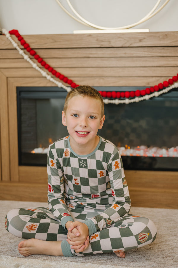 Children's Bamboo Christmas Pajamas - Checkerboard