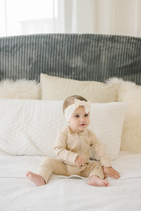 Cream Ribbed Pajama Romper