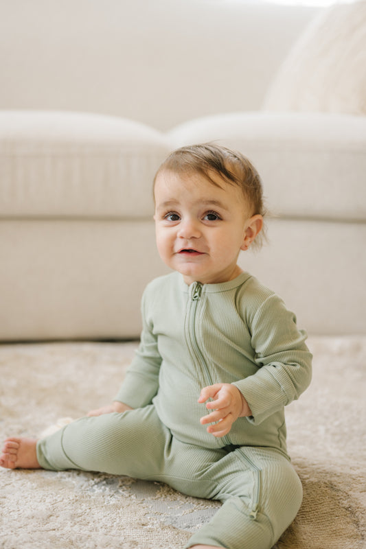 Green Ribbed Pajama Romper