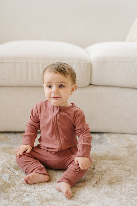 Red Ribbed Pajama Romper